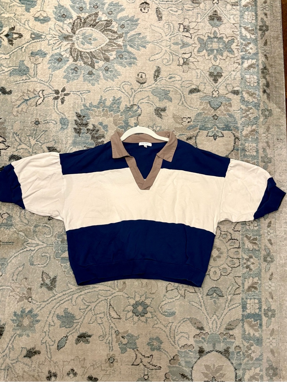Z Supply Kids Colorblock Polo Top - Navy, White & Tan Collar